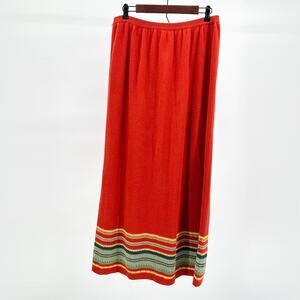 Vintage Y2K Double D Ranch Orange Striped Southwestern Knit Maxi Skirt